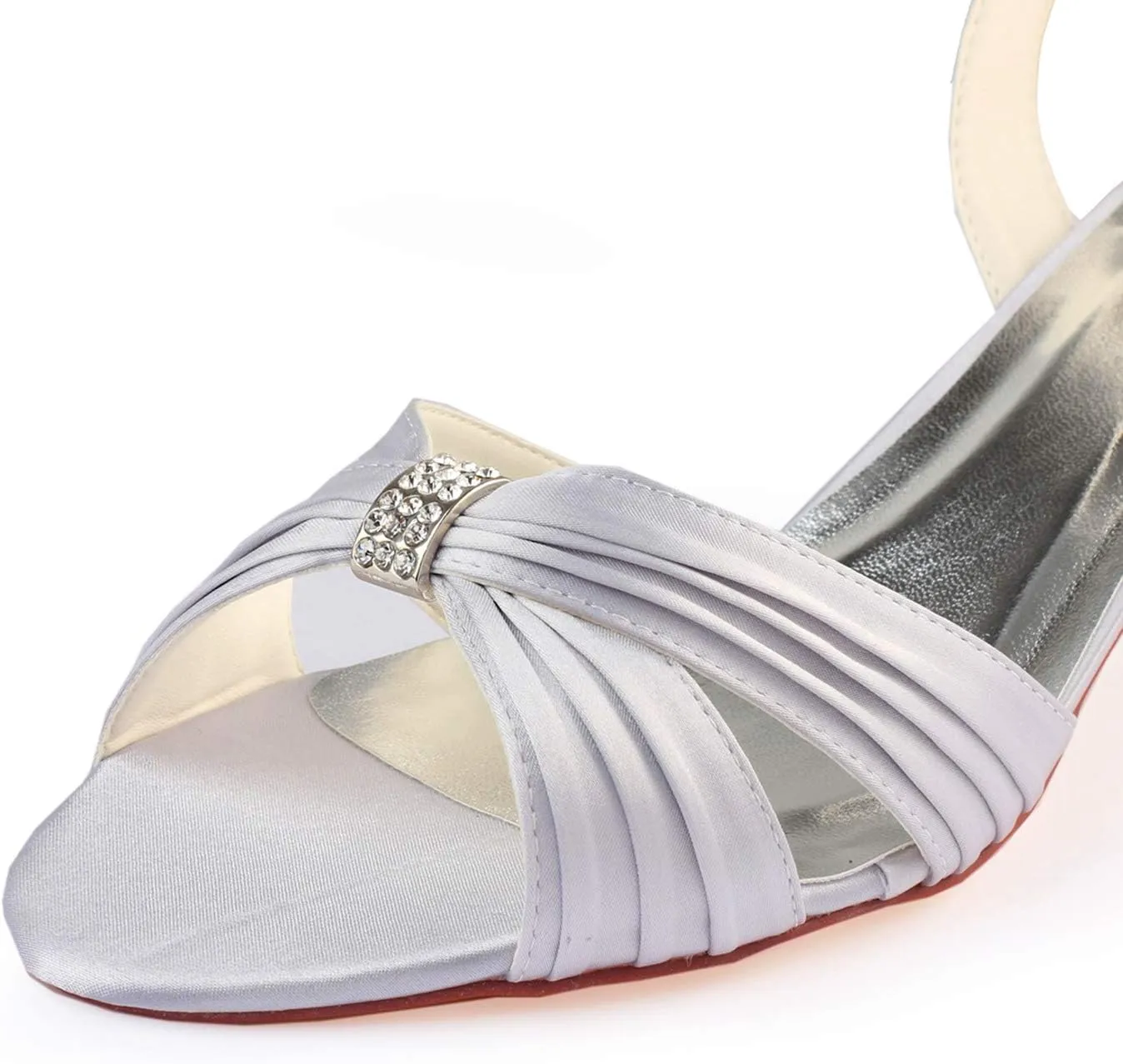 Emily Bridal Women's Silk Like Satin Stiletto Heel Peep Toe Sandals with Crystal