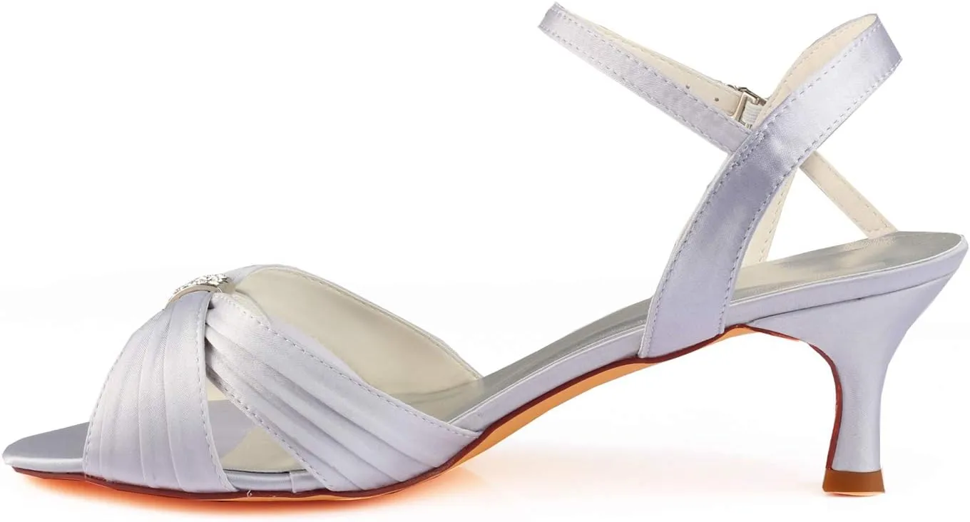 Emily Bridal Women's Silk Like Satin Stiletto Heel Peep Toe Sandals with Crystal