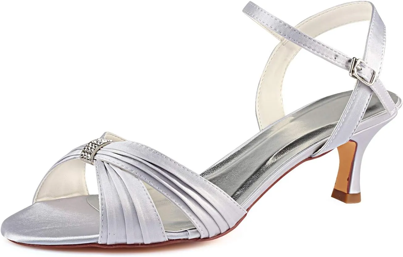 Emily Bridal Women's Silk Like Satin Stiletto Heel Peep Toe Sandals with Crystal