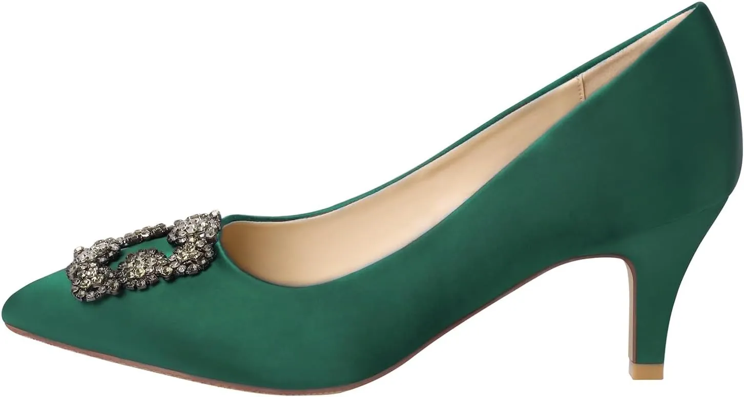 ERIJUNOR E1492C Women Pumps Comfortable Kitten Heel Rhinestone Evening Prom Wedding Shoes