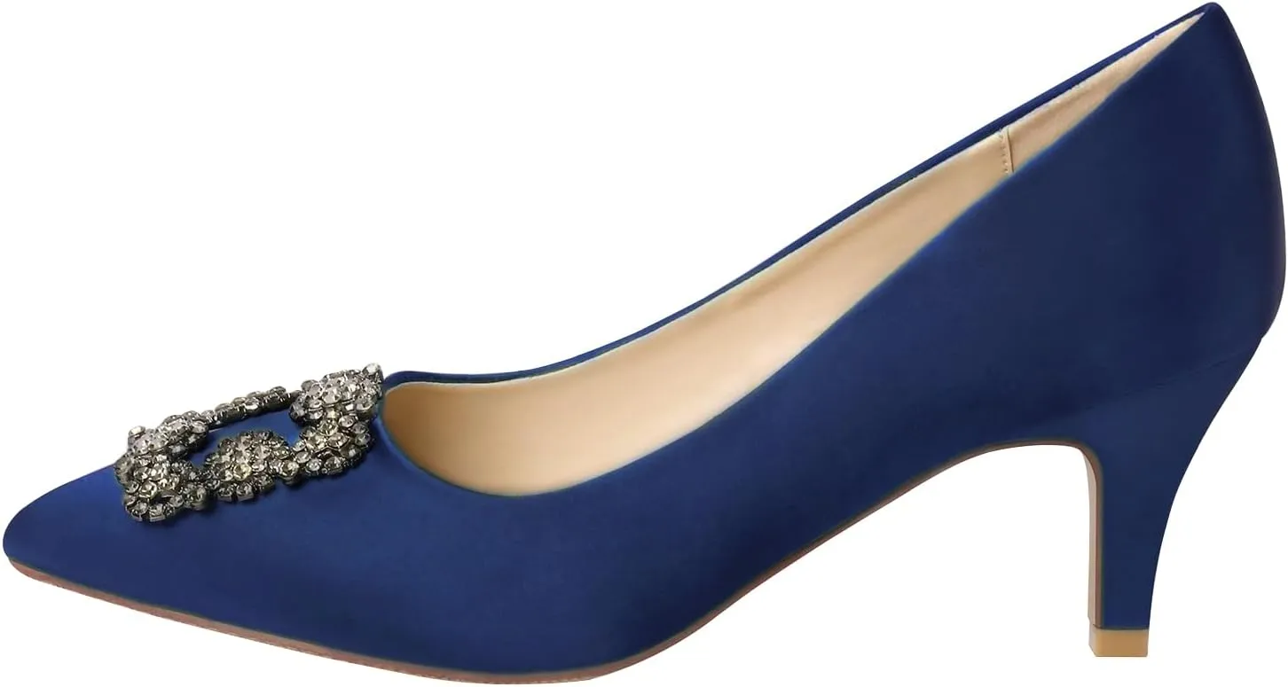 ERIJUNOR E1492C Women Pumps Comfortable Kitten Heel Rhinestone Evening Prom Wedding Shoes