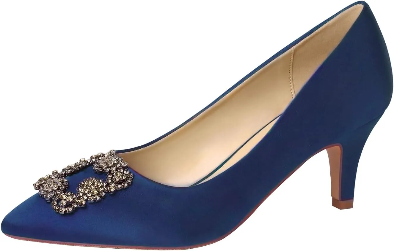 ERIJUNOR E1492C Women Pumps Comfortable Kitten Heel Rhinestone Evening Prom Wedding Shoes