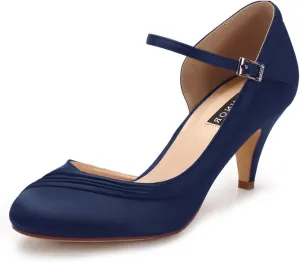 ERIJUNOR Kitten Heels for Women Comfortable Low Heel Closed Toe Satin Evening Dress Wedding Shoes with Ankle Strap