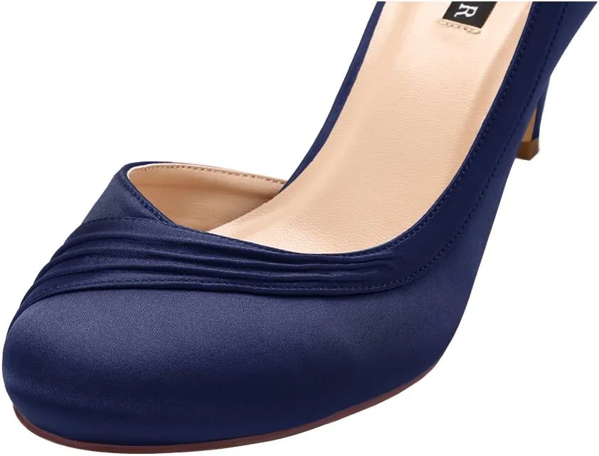 ERIJUNOR Kitten Heels for Women Comfortable Low Heel Closed Toe Satin Evening Dress Wedding Shoes with Ankle Strap