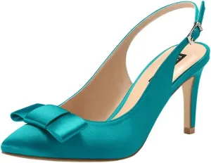 ERIJUNOR Pointy Toe Pumps Mid Heels Wedding Evening Party Prom Slingback Satin Shoes