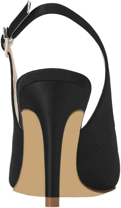 ERIJUNOR Pointy Toe Pumps Mid Heels Wedding Evening Party Prom Slingback Satin Shoes