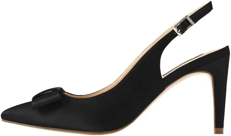 ERIJUNOR Pointy Toe Pumps Mid Heels Wedding Evening Party Prom Slingback Satin Shoes