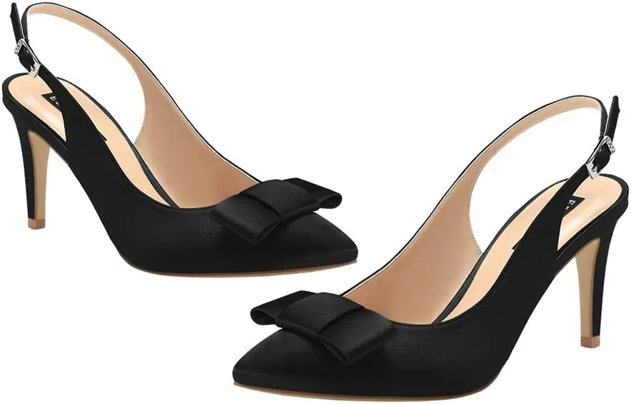 ERIJUNOR Pointy Toe Pumps Mid Heels Wedding Evening Party Prom Slingback Satin Shoes