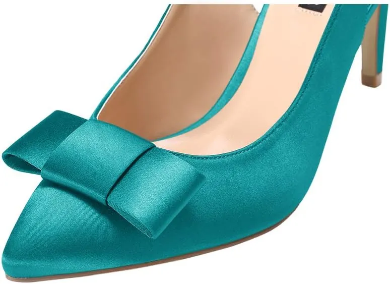 ERIJUNOR Pointy Toe Pumps Mid Heels Wedding Evening Party Prom Slingback Satin Shoes