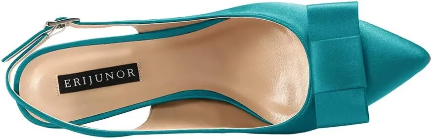 ERIJUNOR Pointy Toe Pumps Mid Heels Wedding Evening Party Prom Slingback Satin Shoes