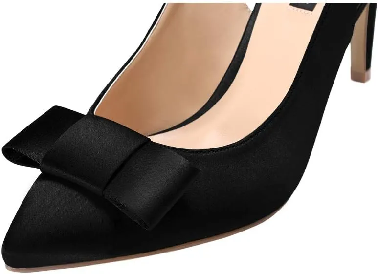 ERIJUNOR Pointy Toe Pumps Mid Heels Wedding Evening Party Prom Slingback Satin Shoes