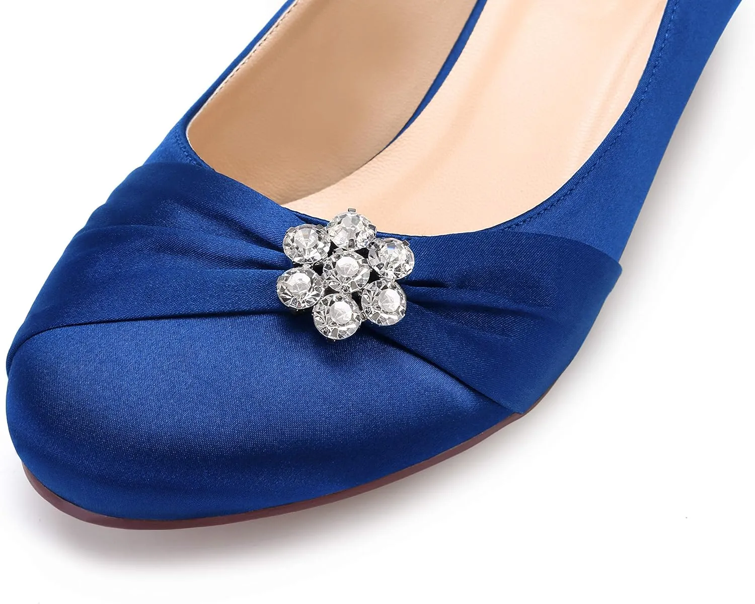 ERIJUNOR Women Closed Toe Comfort Kitten Heels Rhinestones Satin Wedding Evening Dress Shoes