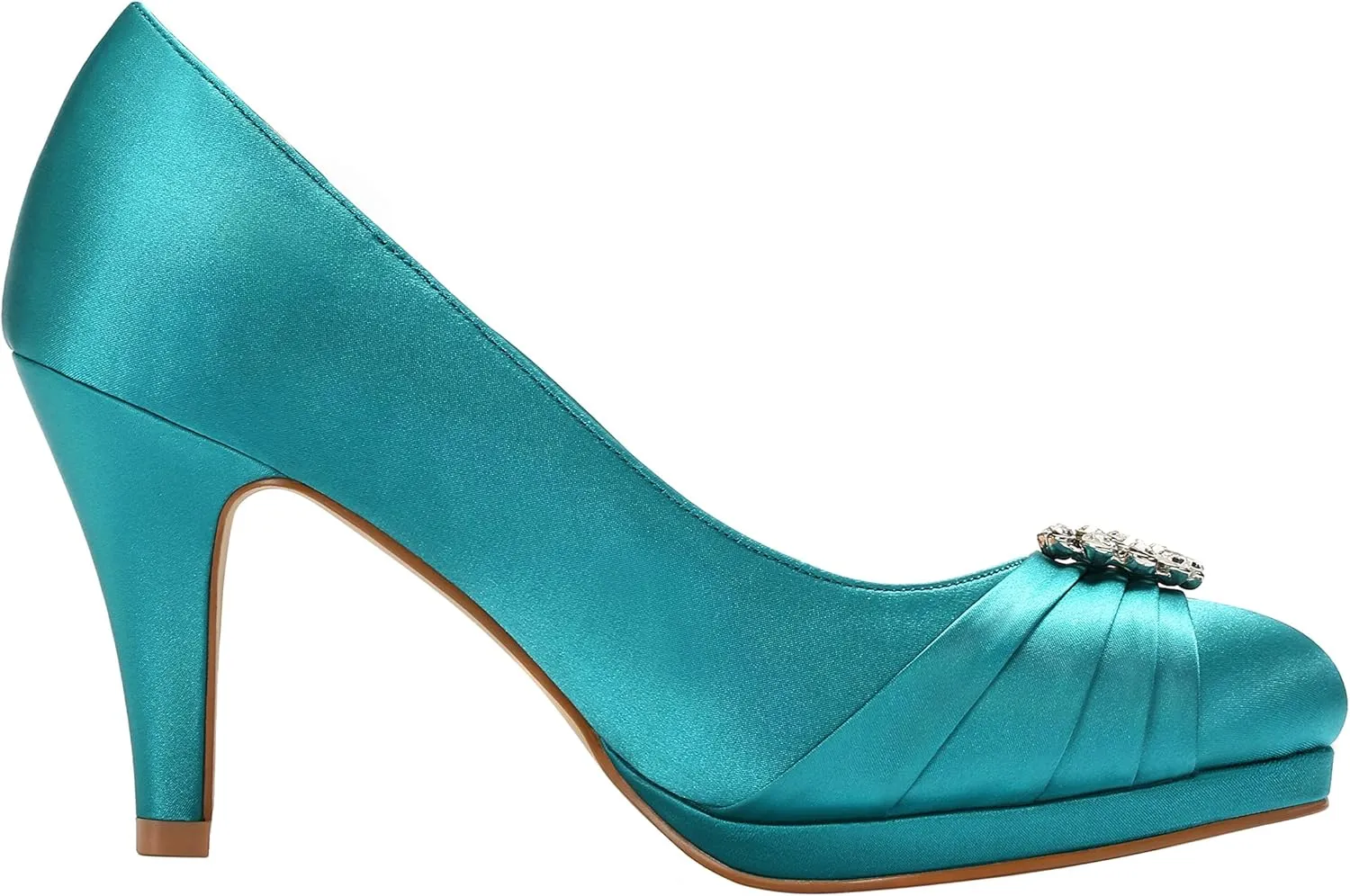 ERIJUNOR Women Comfort Mid Heel Pumps Closed-Toe Satin Wedding Evening Party Dress Shoes