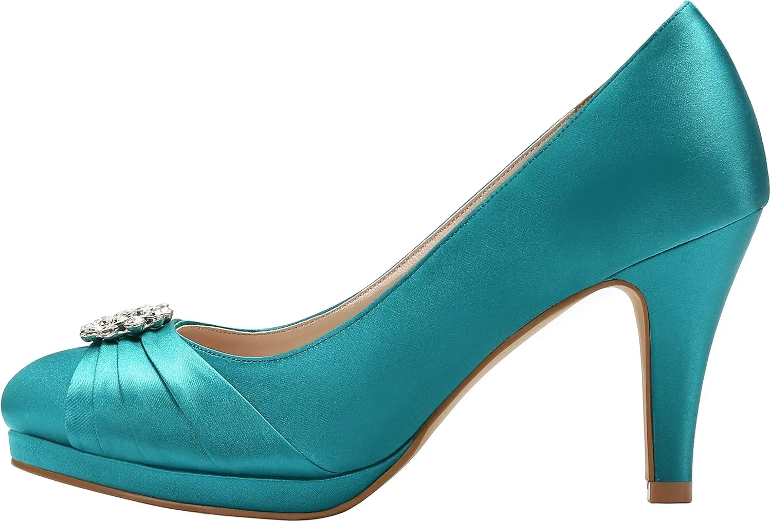 ERIJUNOR Women Comfort Mid Heel Pumps Closed-Toe Satin Wedding Evening Party Dress Shoes