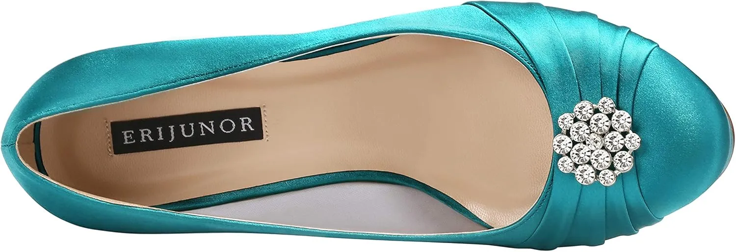 ERIJUNOR Women Comfort Mid Heel Pumps Closed-Toe Satin Wedding Evening Party Dress Shoes