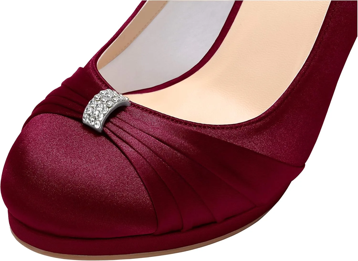 ERIJUNOR Women Comfortable Mid Heel Pumps Closed Toe Rhinestones Brooch Satin Evening Prom Wedding Shoes