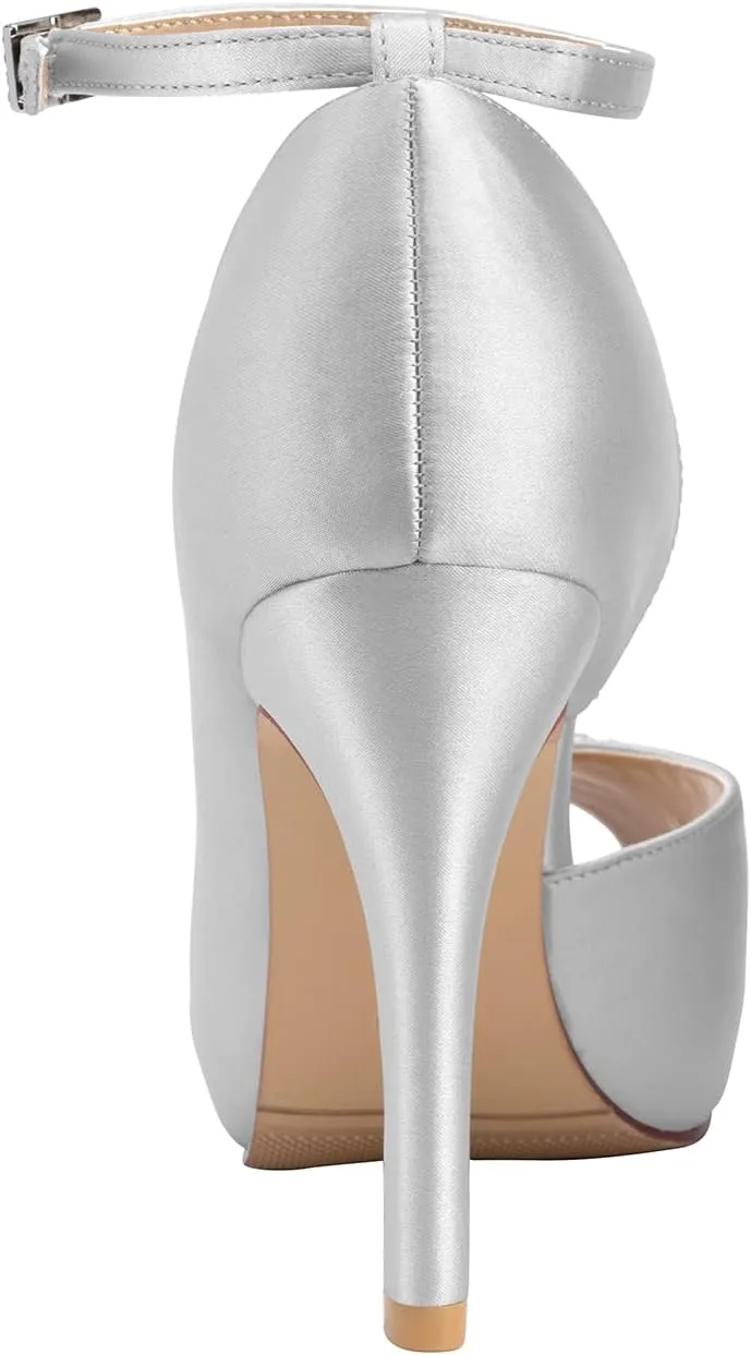 ERIJUNOR Women's Peep Toe Platform High Heel Rhinestones Satin Evening Prom Wedding Shoes