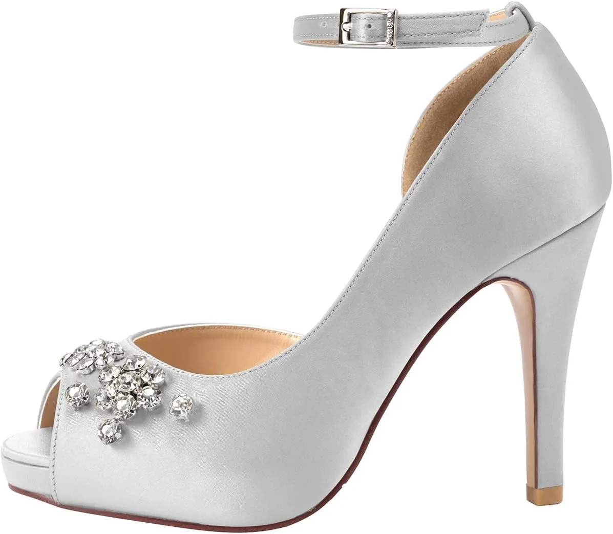 ERIJUNOR Women's Peep Toe Platform High Heel Rhinestones Satin Evening Prom Wedding Shoes