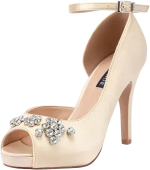 ERIJUNOR Women's Peep Toe Platform High Heel Rhinestones Satin Evening Prom Wedding Shoes