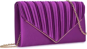 Evening Bag Elegant Women Party Handbag Pleated Satin Clutch for Wedding/Prom/Formal Events