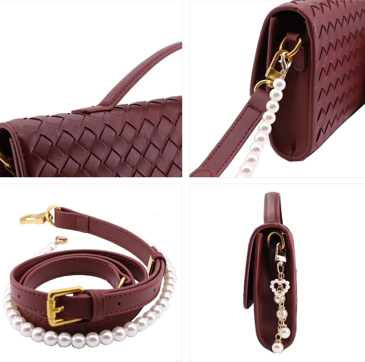 Evening Bag Woven Clutch Purses for Women Trendy Crossbody Purse with Pearl Chain for Prom Party Wedding