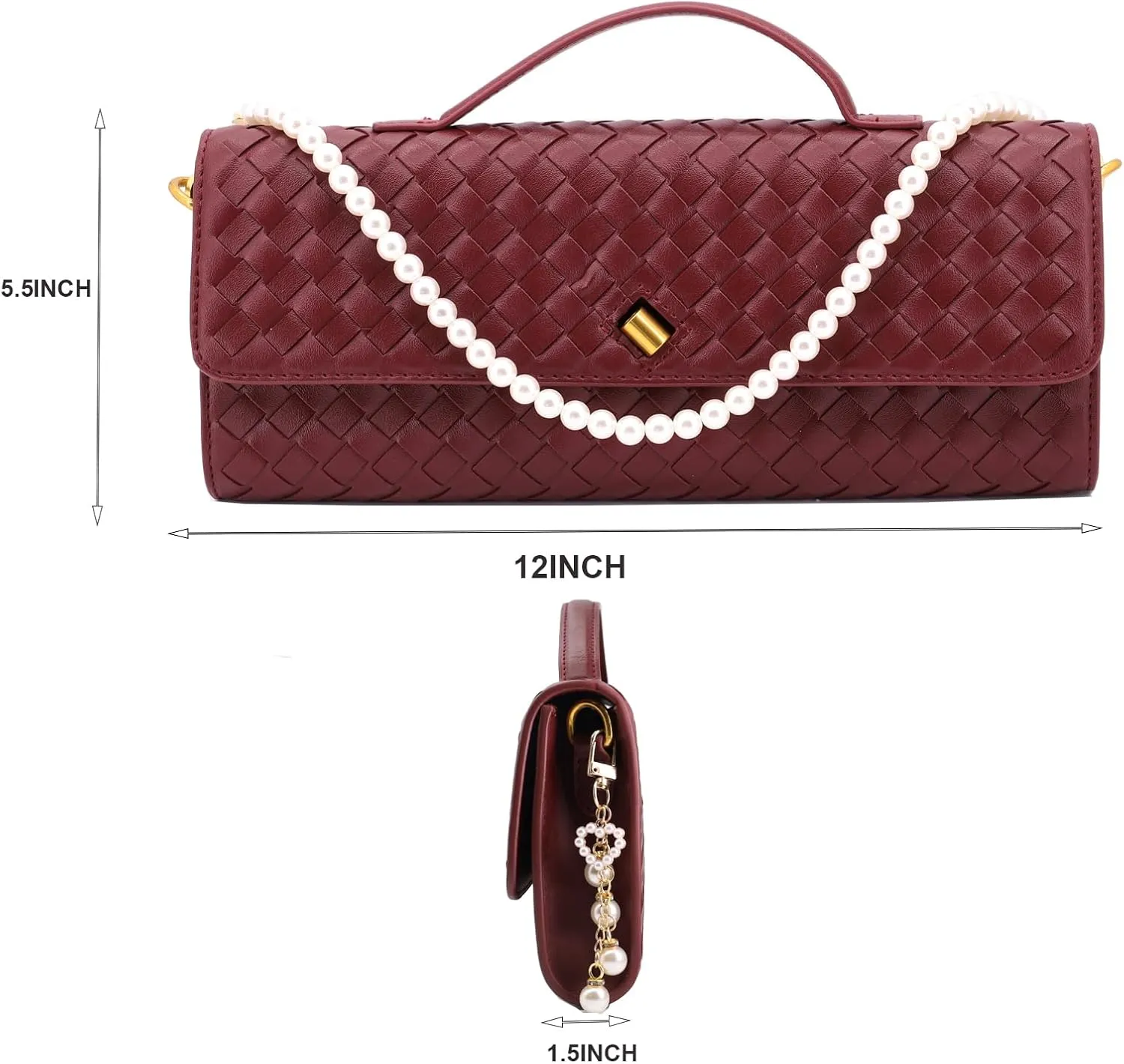 Evening Bag Woven Clutch Purses for Women Trendy Crossbody Purse with Pearl Chain for Prom Party Wedding