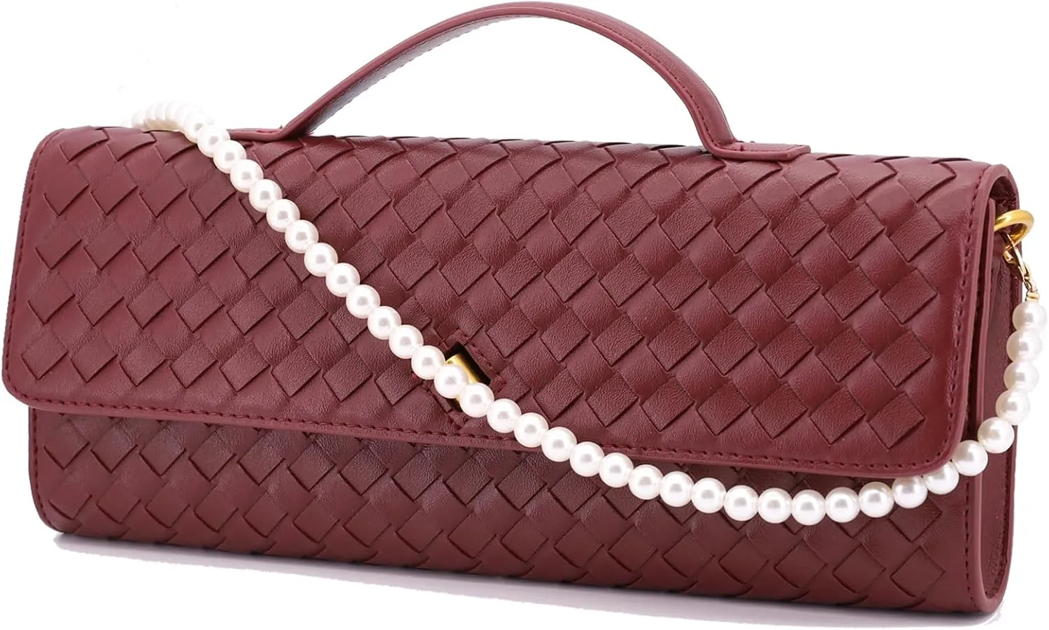 Evening Bag Woven Clutch Purses for Women Trendy Crossbody Purse with Pearl Chain for Prom Party Wedding
