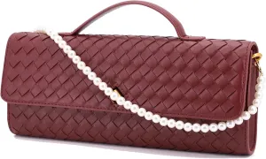 Evening Bag Woven Clutch Purses for Women Trendy Crossbody Purse with Pearl Chain for Prom Party Wedding