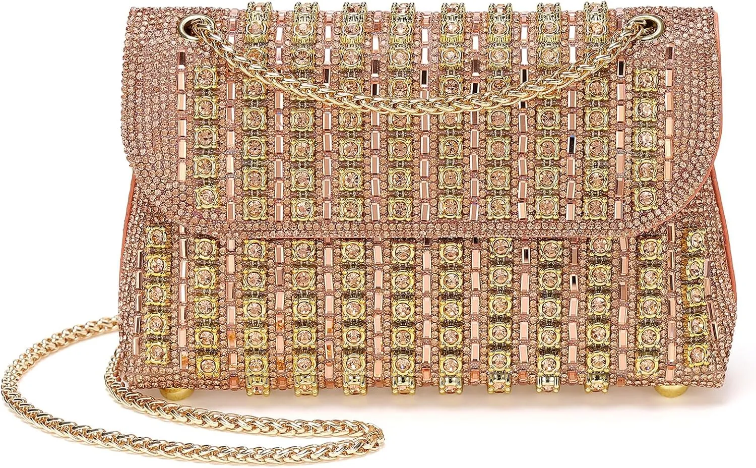 Evening Bags Clutch Purses for Women Formal, Crossbody Handbag with Chain Shoulder Bag Crystal Rhinestone Sparkly Stylish for Wedding Bride Guest Party Champagne