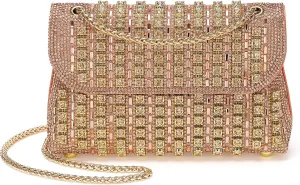 Evening Bags Clutch Purses for Women Formal, Crossbody Handbag with Chain Shoulder Bag Crystal Rhinestone Sparkly Stylish for Wedding Bride Guest Party Champagne