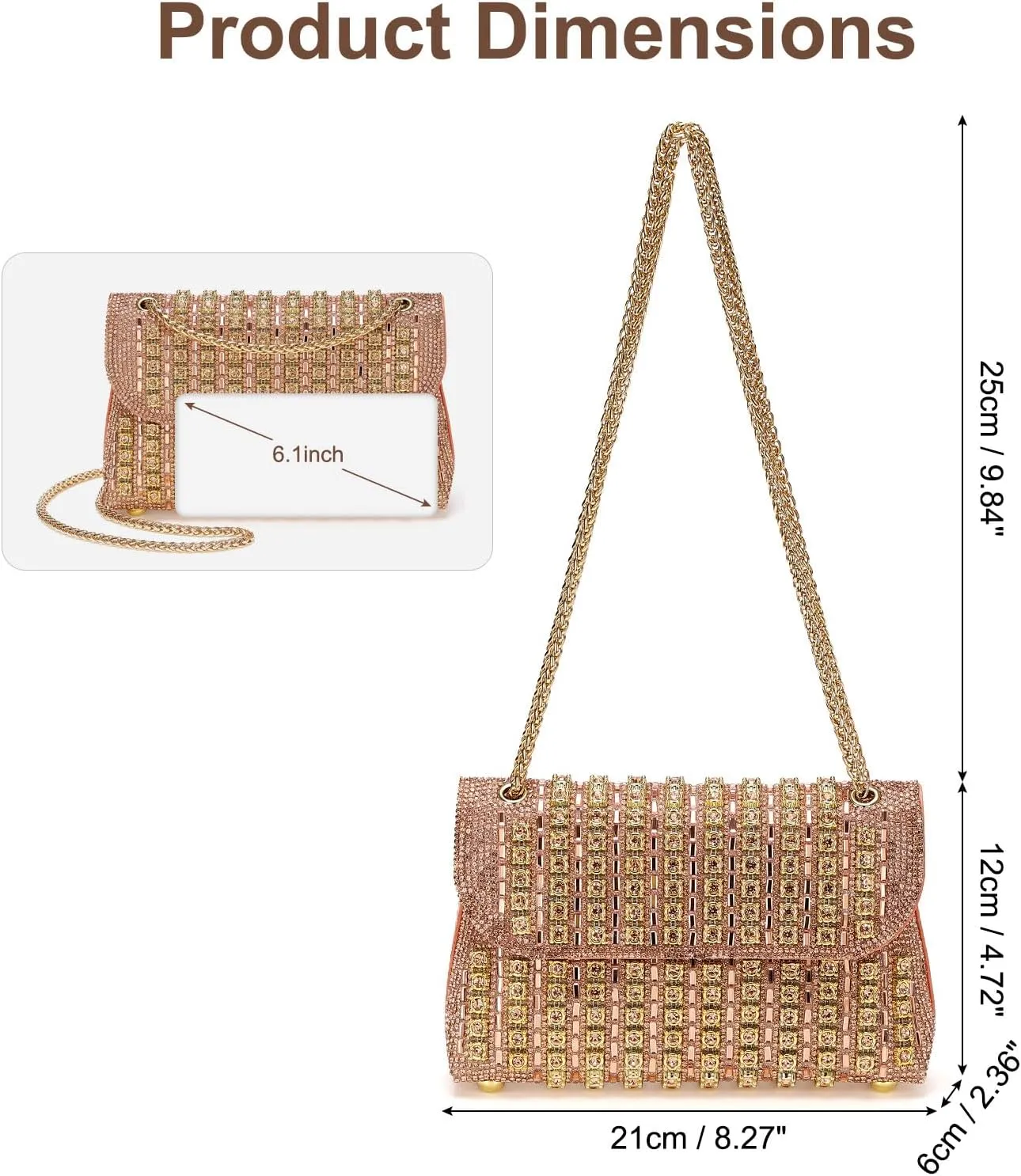 Evening Bags Clutch Purses for Women Formal, Crossbody Handbag with Chain Shoulder Bag Crystal Rhinestone Sparkly Stylish for Wedding Bride Guest Party Champagne
