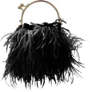 Evening Bags for Women Feather Clutch Ostrich Feather Purse Feather Bag Dress Purse Fringe Bridal Clutch Wedding Party Black