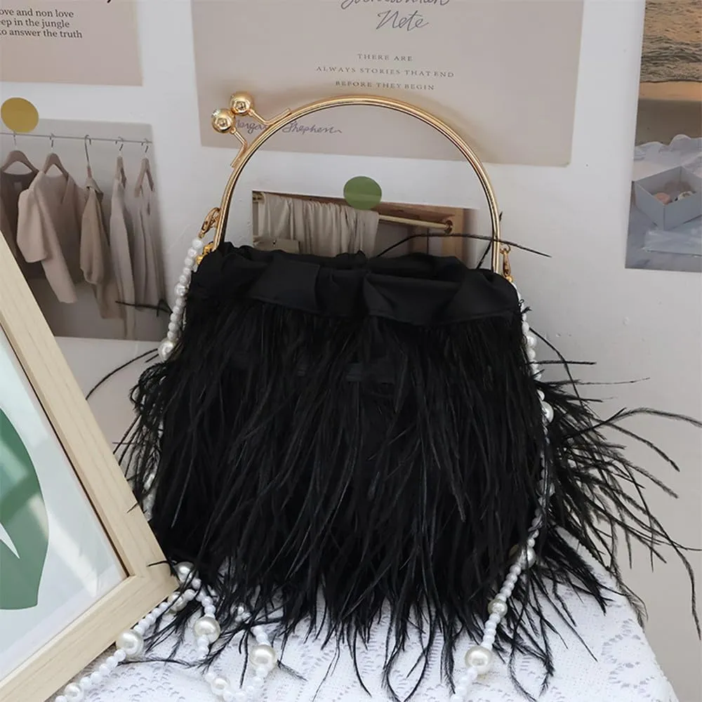 Evening Bags for Women Feather Clutch Ostrich Feather Purse Feather Bag Dress Purse Fringe Bridal Clutch Wedding Party Black