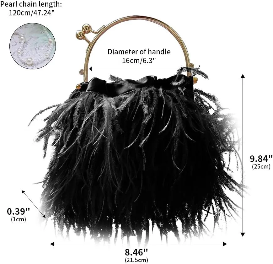 Evening Bags for Women Feather Clutch Ostrich Feather Purse Feather Bag Dress Purse Fringe Bridal Clutch Wedding Party Black