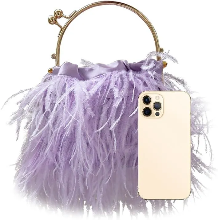 Evening Bags for Women Feather Clutch Ostrich Feather Purse Feather Bag Dress Purse Fringe Bridal Clutch Wedding Party Purple