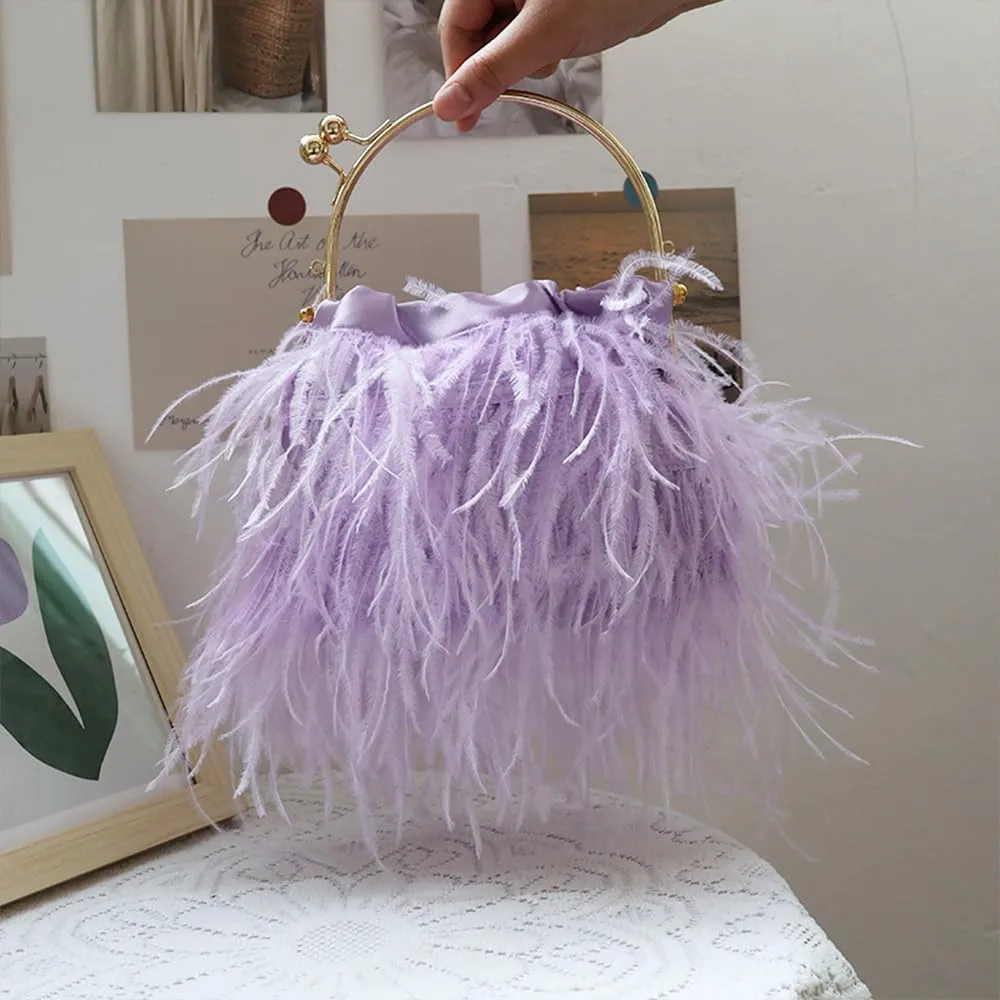Evening Bags for Women Feather Clutch Ostrich Feather Purse Feather Bag Dress Purse Fringe Bridal Clutch Wedding Party Purple