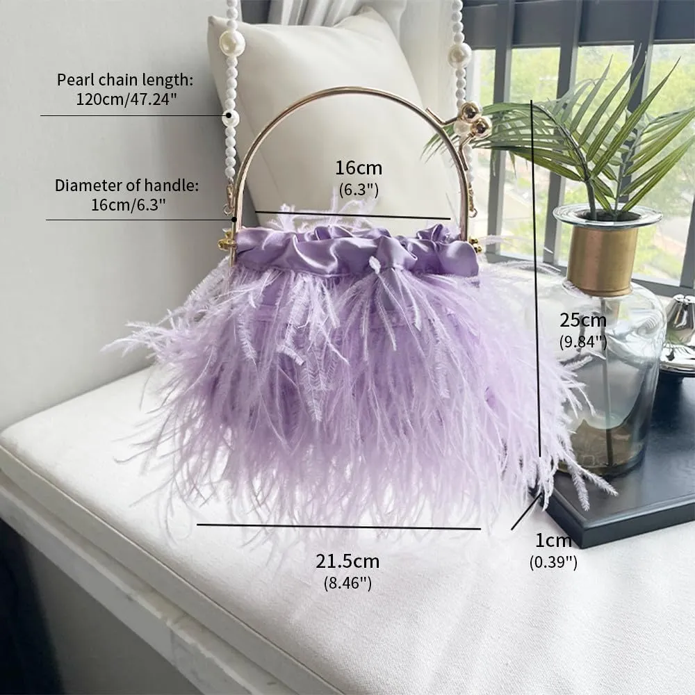Evening Bags for Women Feather Clutch Ostrich Feather Purse Feather Bag Dress Purse Fringe Bridal Clutch Wedding Party Purple