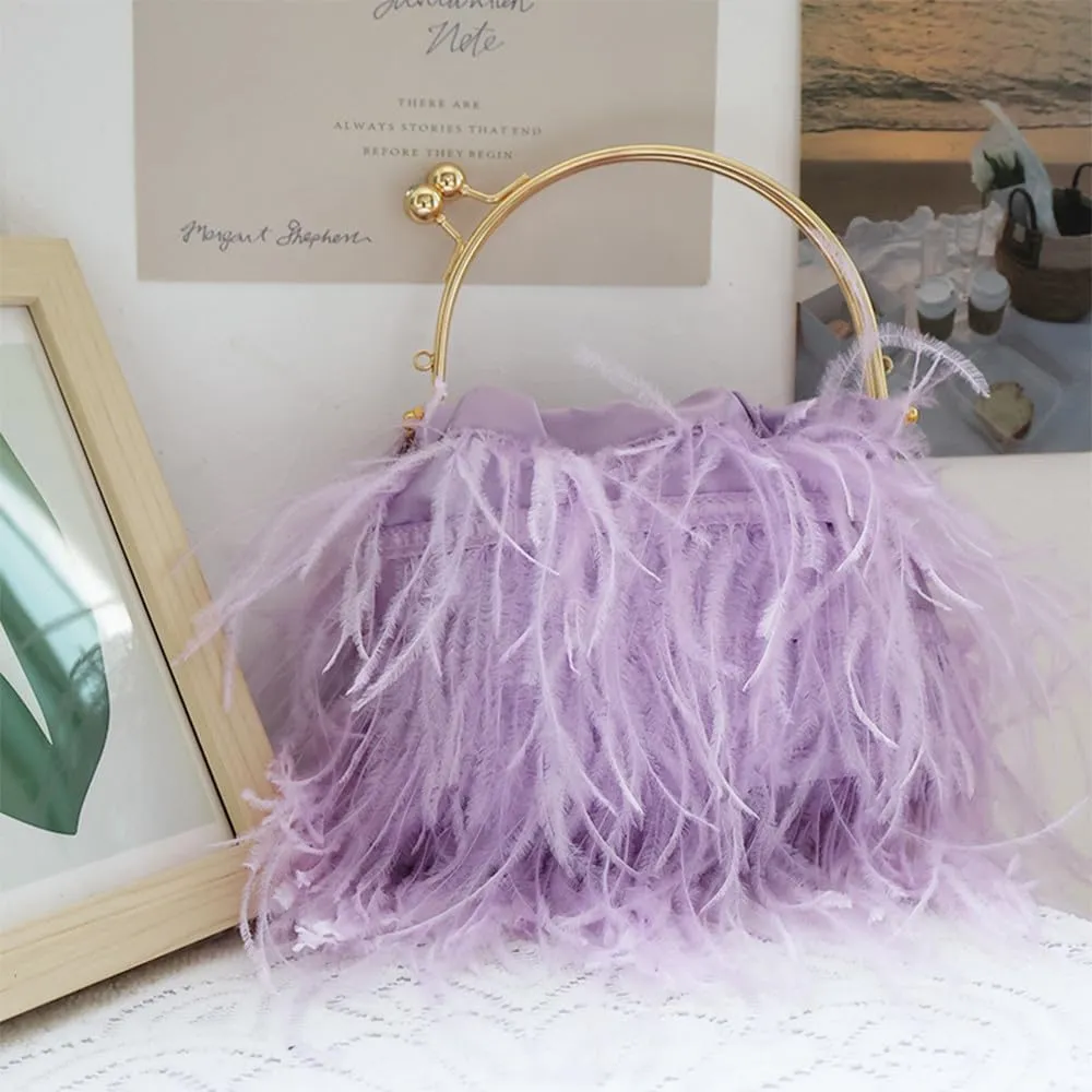 Evening Bags for Women Feather Clutch Ostrich Feather Purse Feather Bag Dress Purse Fringe Bridal Clutch Wedding Party Purple