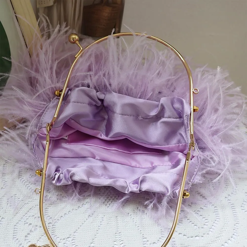 Evening Bags for Women Feather Clutch Ostrich Feather Purse Feather Bag Dress Purse Fringe Bridal Clutch Wedding Party Purple
