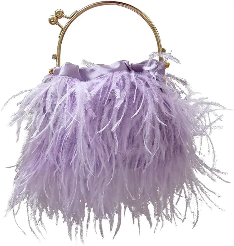 Evening Bags for Women Feather Clutch Ostrich Feather Purse Feather Bag Dress Purse Fringe Bridal Clutch Wedding Party Purple