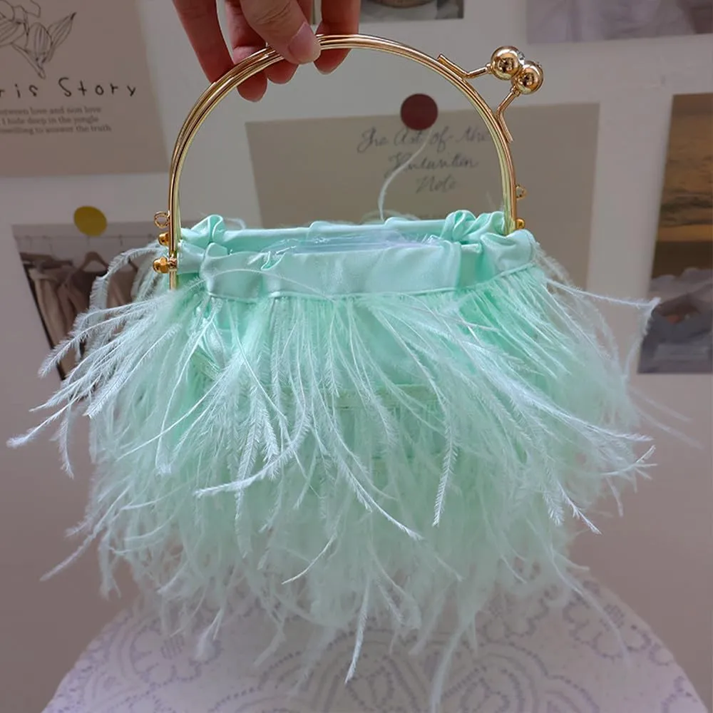 Evening Bags for Women Feather Clutch Ostrich Feather Purse Feather Bag Dress Purse Fringe Bridal Clutch Wedding Party Teal