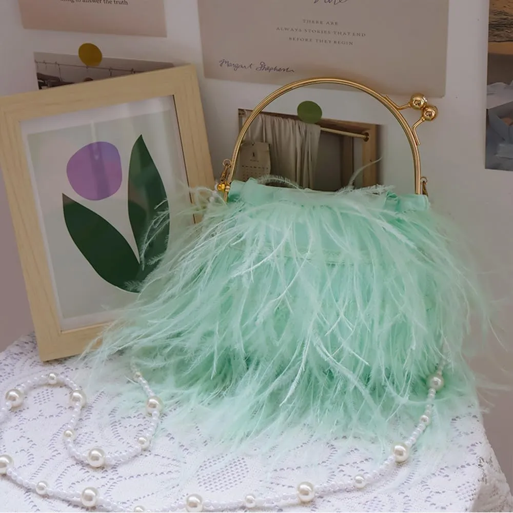 Evening Bags for Women Feather Clutch Ostrich Feather Purse Feather Bag Dress Purse Fringe Bridal Clutch Wedding Party Teal