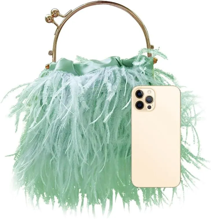 Evening Bags for Women Feather Clutch Ostrich Feather Purse Feather Bag Dress Purse Fringe Bridal Clutch Wedding Party Teal