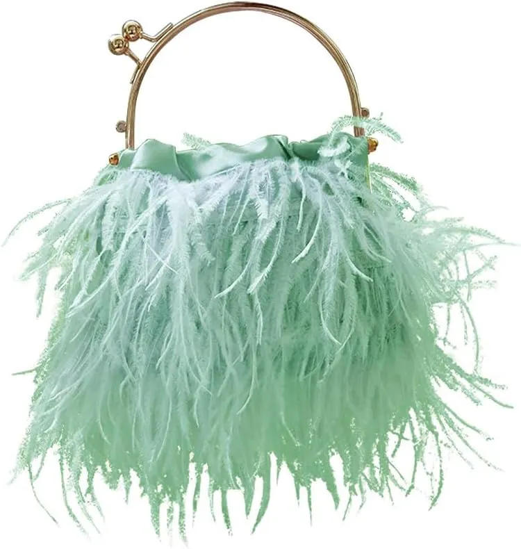 Evening Bags for Women Feather Clutch Ostrich Feather Purse Feather Bag Dress Purse Fringe Bridal Clutch Wedding Party Teal