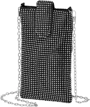 Evening Handbags Clutch Purses for Women, Crossbody Bag Crystal Rhinestone Purse Small Shoulder Bag Sparkly for Wedding Party Black