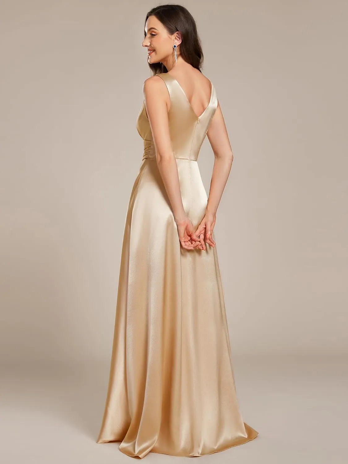 Ever-Pretty Women's Double-V-Neck Floor-Length Empire Waist Satin Formal Dress with Pockets 02326