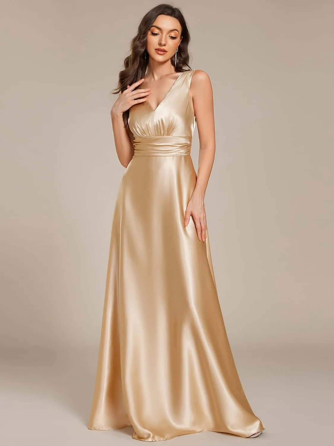 Ever-Pretty Women's Double-V-Neck Floor-Length Empire Waist Satin Formal Dress with Pockets 02326