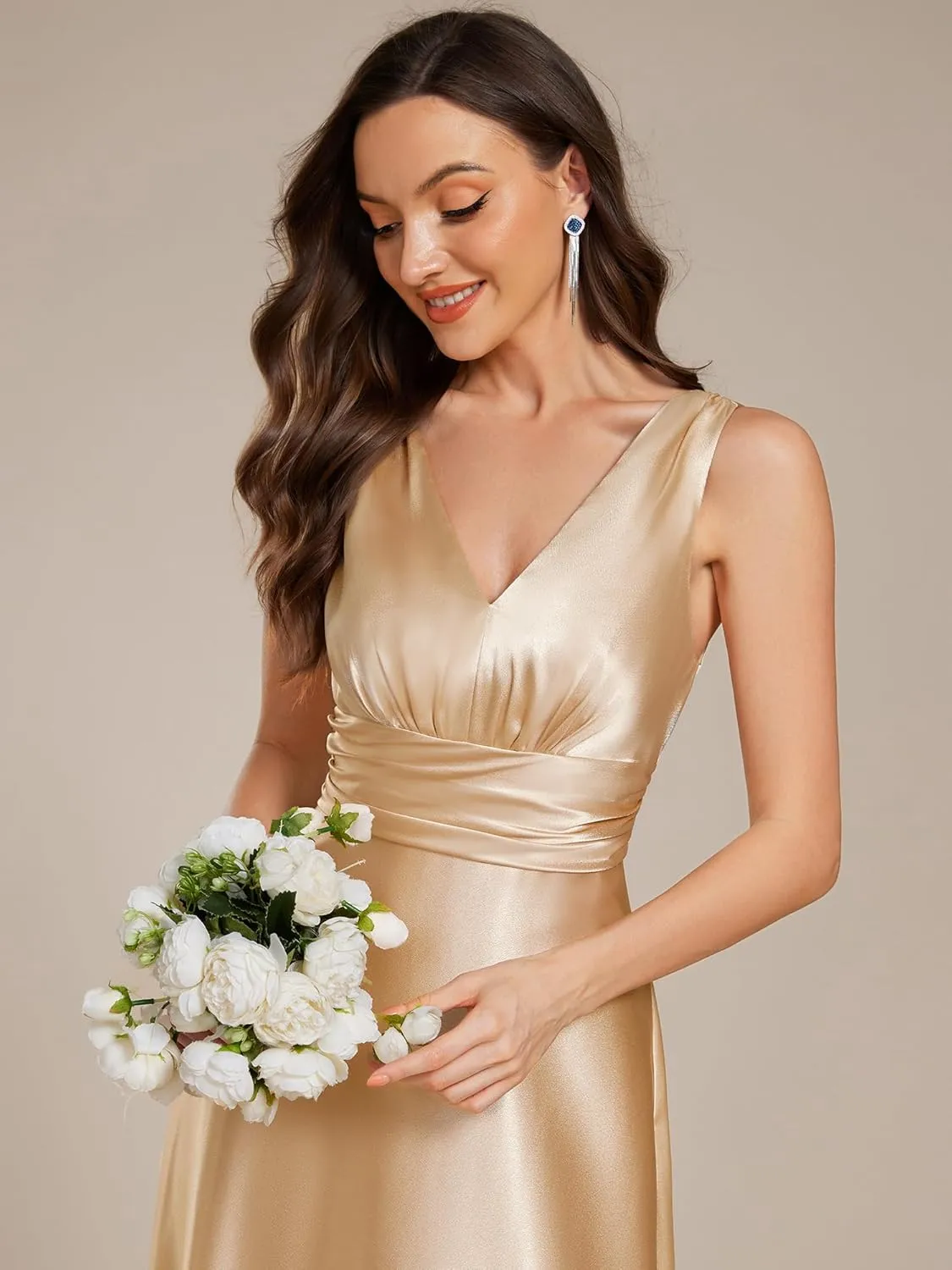 Ever-Pretty Women's Double-V-Neck Floor-Length Empire Waist Satin Formal Dress with Pockets 02326