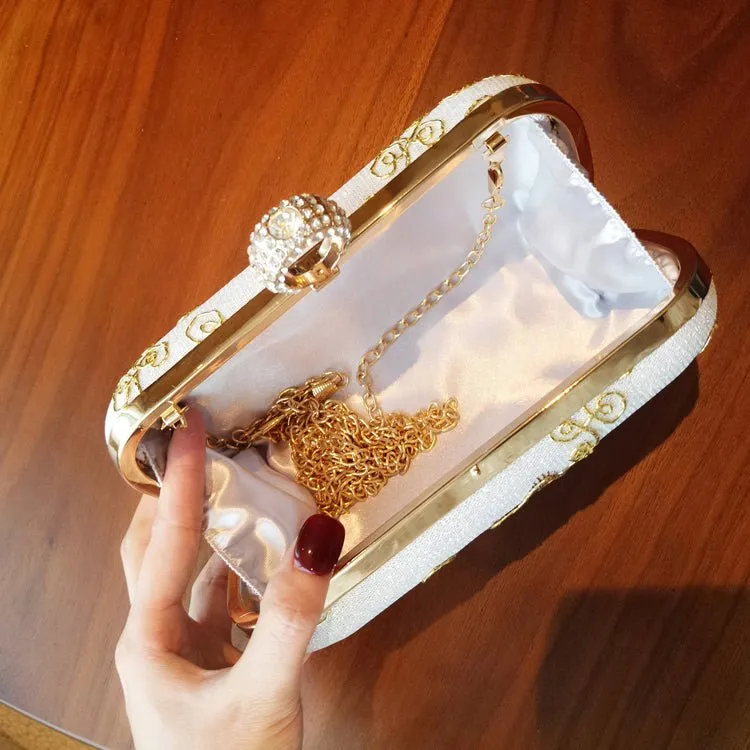Exquisite Flower Embroidery Flash Evening Clutch