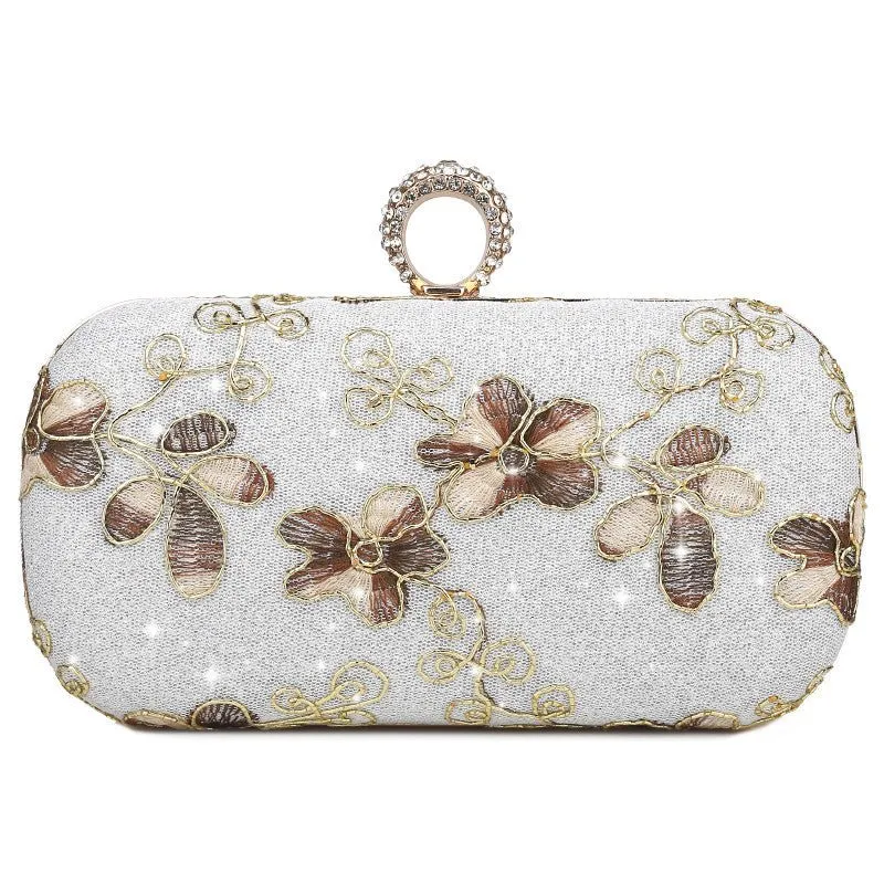 Exquisite Flower Embroidery Flash Evening Clutch